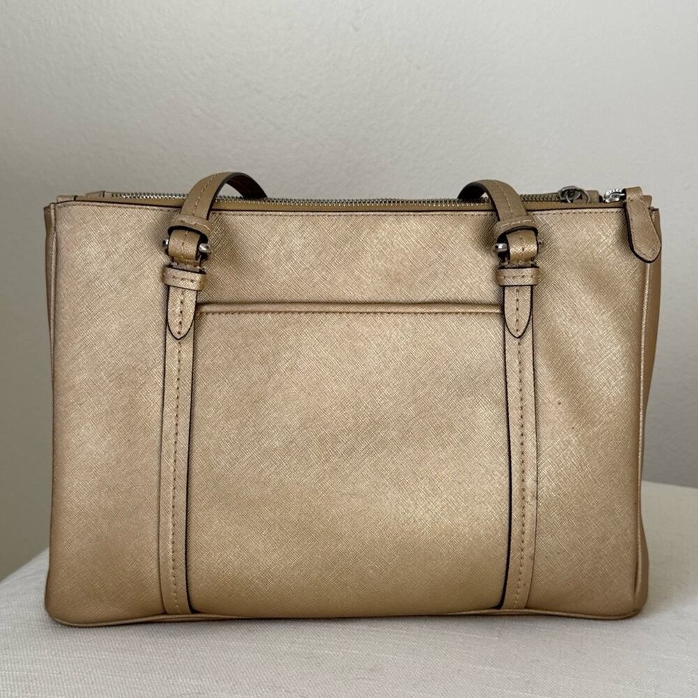 Vintage Y2K Coach Metallic Gold Saffiano Leather Tote Work Office - Picture 3 of 13